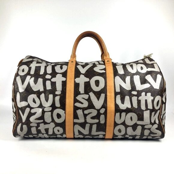 LOUIS VUITTON M92197 Monogram Graffiti Keepall50 Duffle Travel Bag Brown/White - Picture 1 of 15